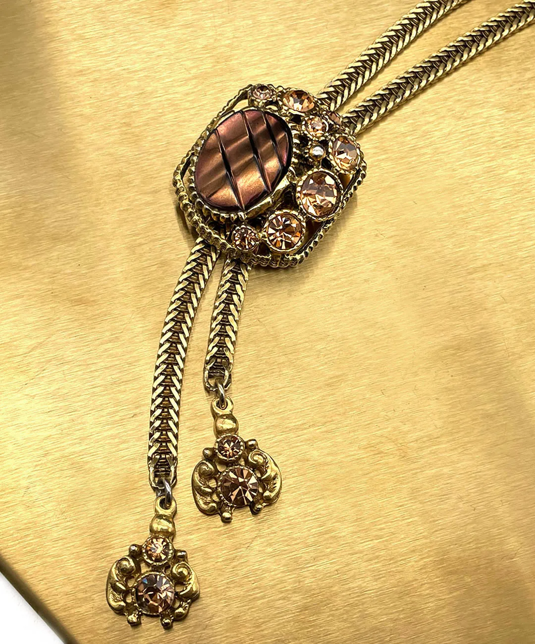 【USA輸入】ヴィンテージ SELRO ブロンズ トパーズ ビジュー ネックレス/Vintage SELRO Bronze Topaz Bijou Necklace