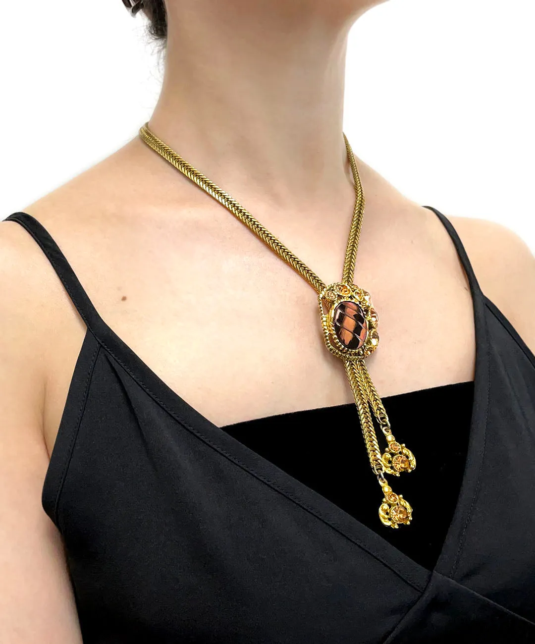 【USA輸入】ヴィンテージ SELRO ブロンズ トパーズ ビジュー ネックレス/Vintage SELRO Bronze Topaz Bijou Necklace