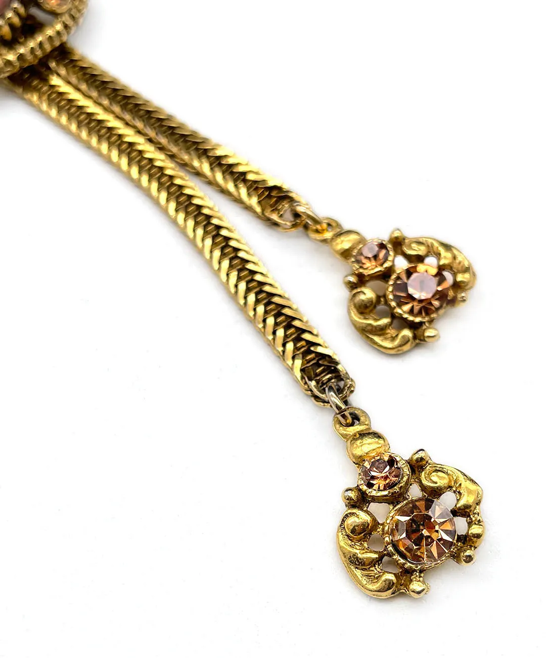 【USA輸入】ヴィンテージ SELRO ブロンズ トパーズ ビジュー ネックレス/Vintage SELRO Bronze Topaz Bijou Necklace