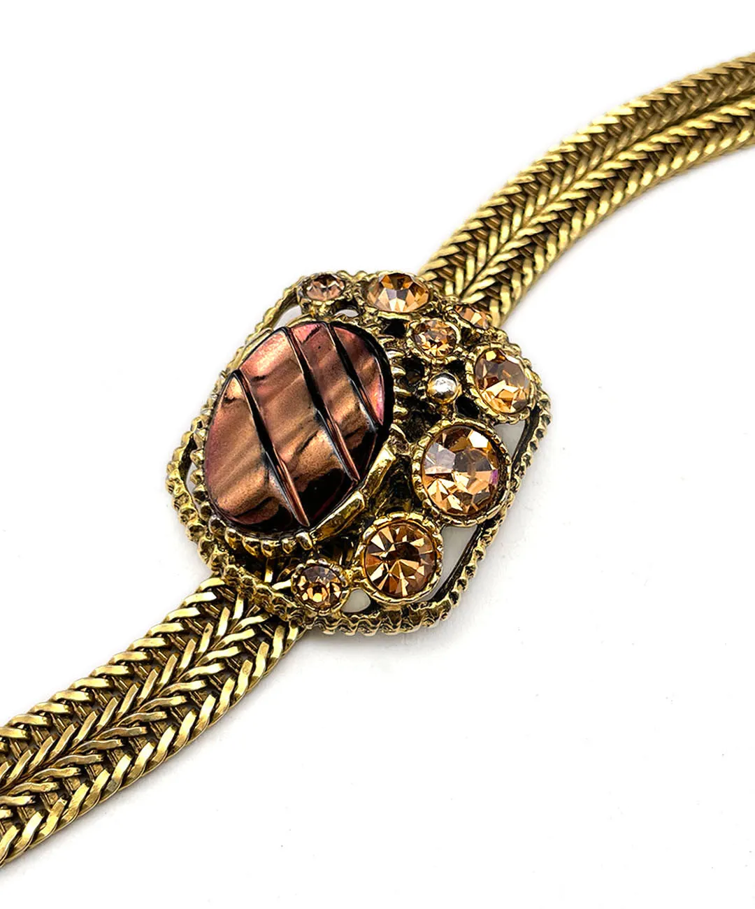 【USA輸入】ヴィンテージ SELRO ブロンズ トパーズ ビジュー ネックレス/Vintage SELRO Bronze Topaz Bijou Necklace