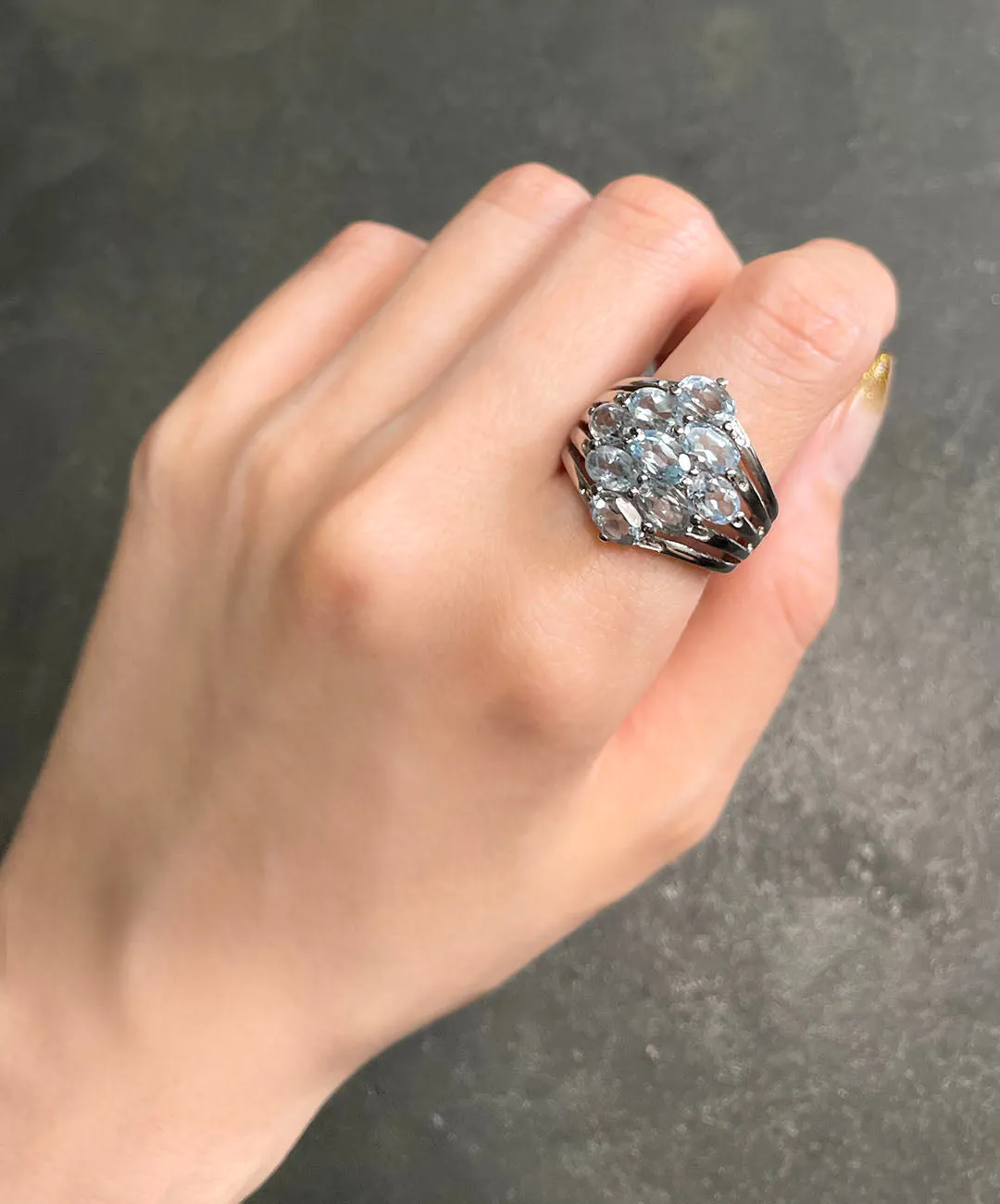 【USA輸入】ヴィンテージ アクアブルー ビジュー リング/Vintage Aqua Blue Bijou Ring