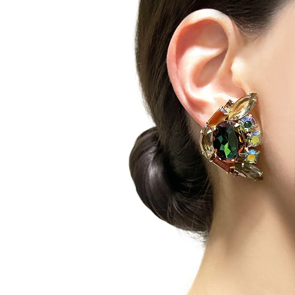 【USA輸入】ヴィンテージ アンバー グリーン ビジューイヤリング/Vintage Amber Green Bijou Clip On Earrings