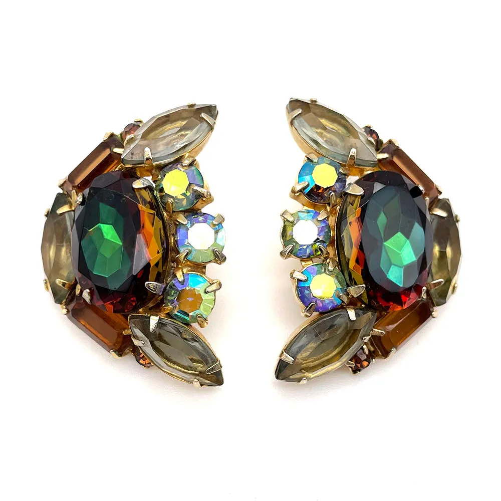 【USA輸入】ヴィンテージ アンバー グリーン ビジューイヤリング/Vintage Amber Green Bijou Clip On Earrings