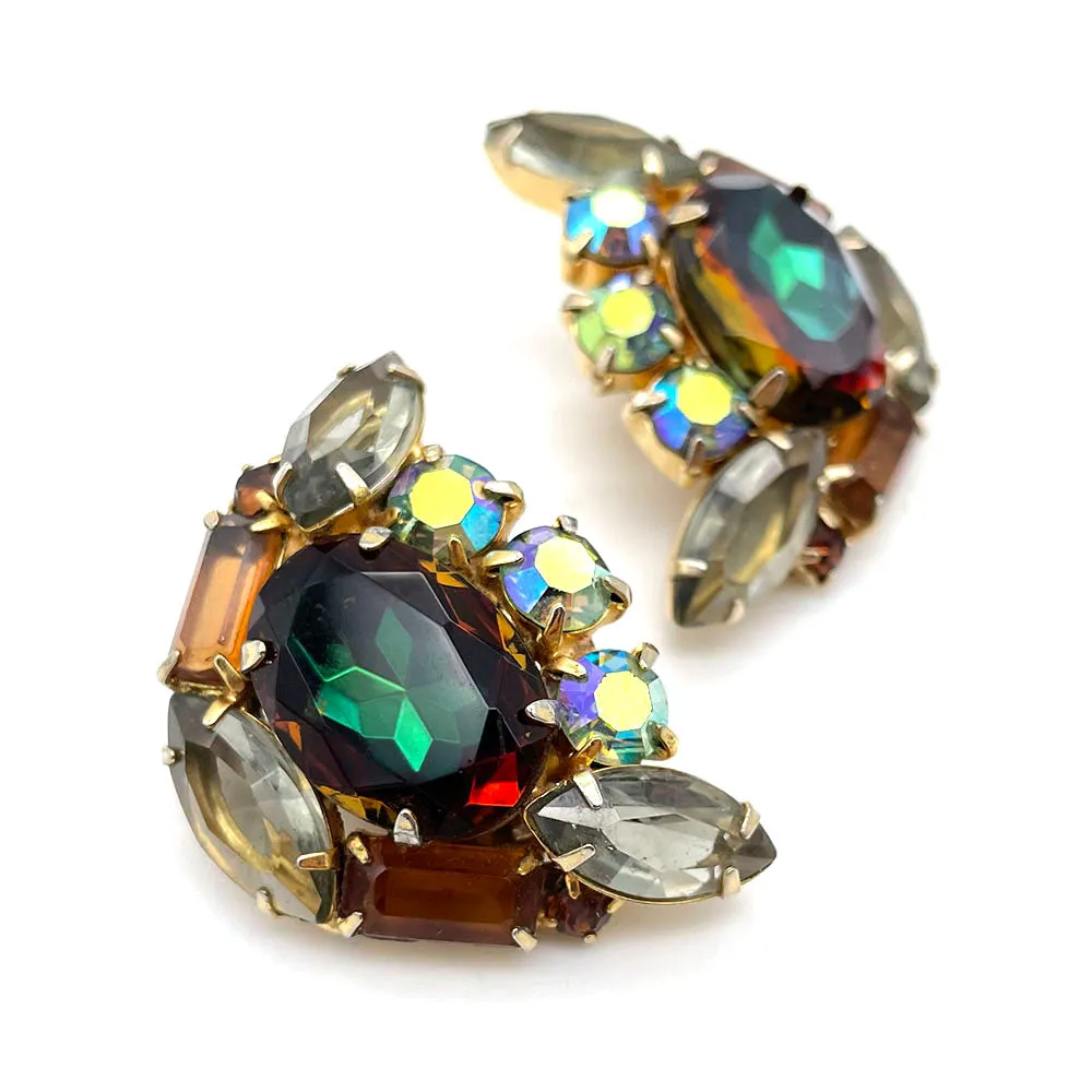 【USA輸入】ヴィンテージ アンバー グリーン ビジューイヤリング/Vintage Amber Green Bijou Clip On Earrings