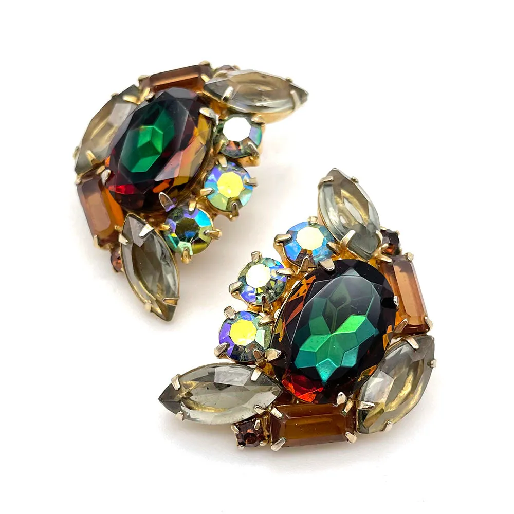 【USA輸入】ヴィンテージ アンバー グリーン ビジューイヤリング/Vintage Amber Green Bijou Clip On Earrings