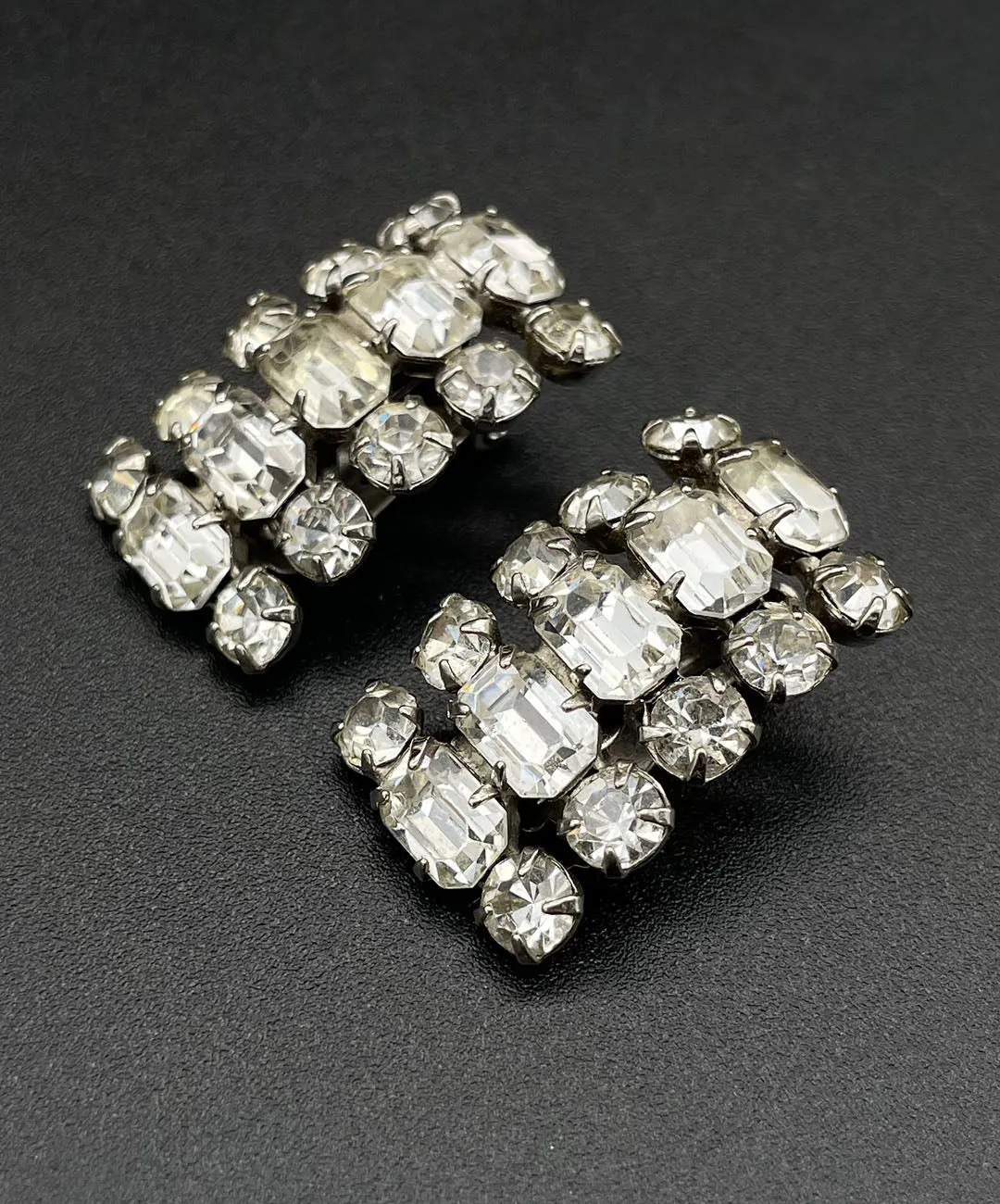 【USA輸入】ヴィンテージ クリア ビジュー レクタングル イヤリング/Vintage Clear Bijou Rectangle Clip On Earrings