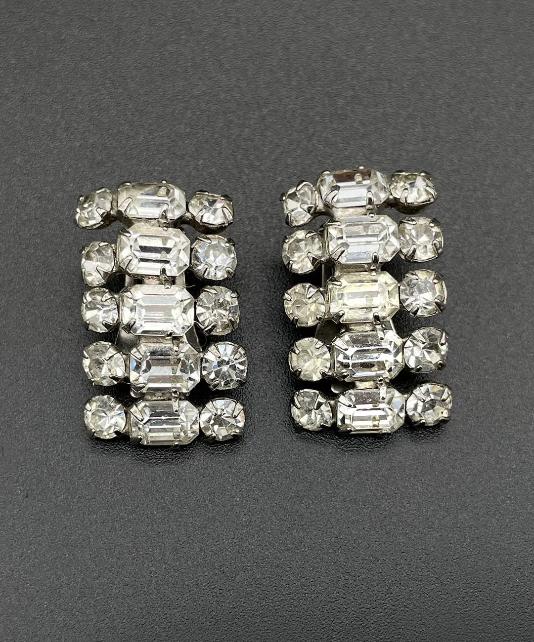 【USA輸入】ヴィンテージ クリア ビジュー レクタングル イヤリング/Vintage Clear Bijou Rectangle Clip On Earrings