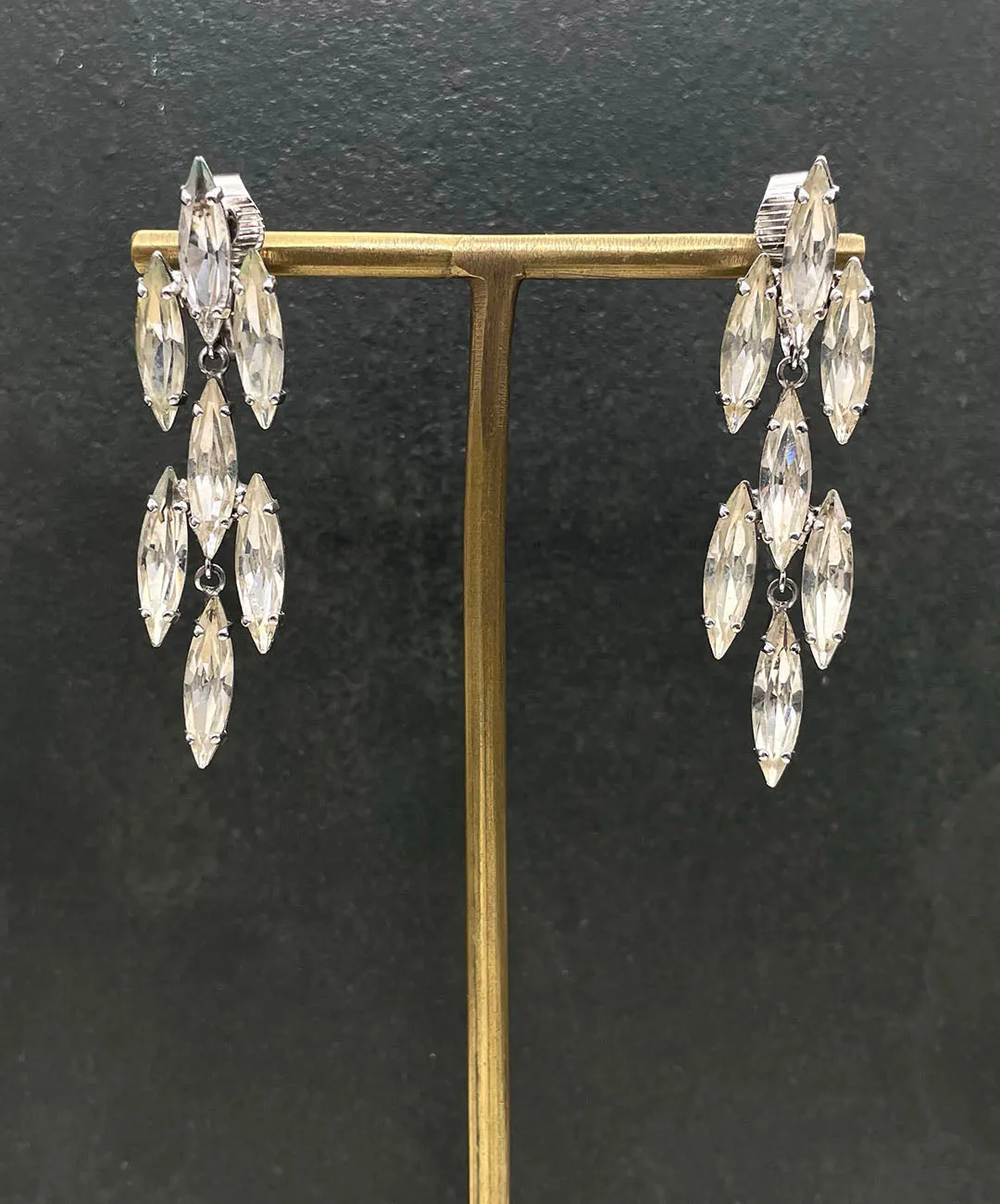 【USA輸入】ヴィンテージ クリア マーキス ビジュー イヤリング/Vintage Clear Marquise Bijou Clip On Earrings