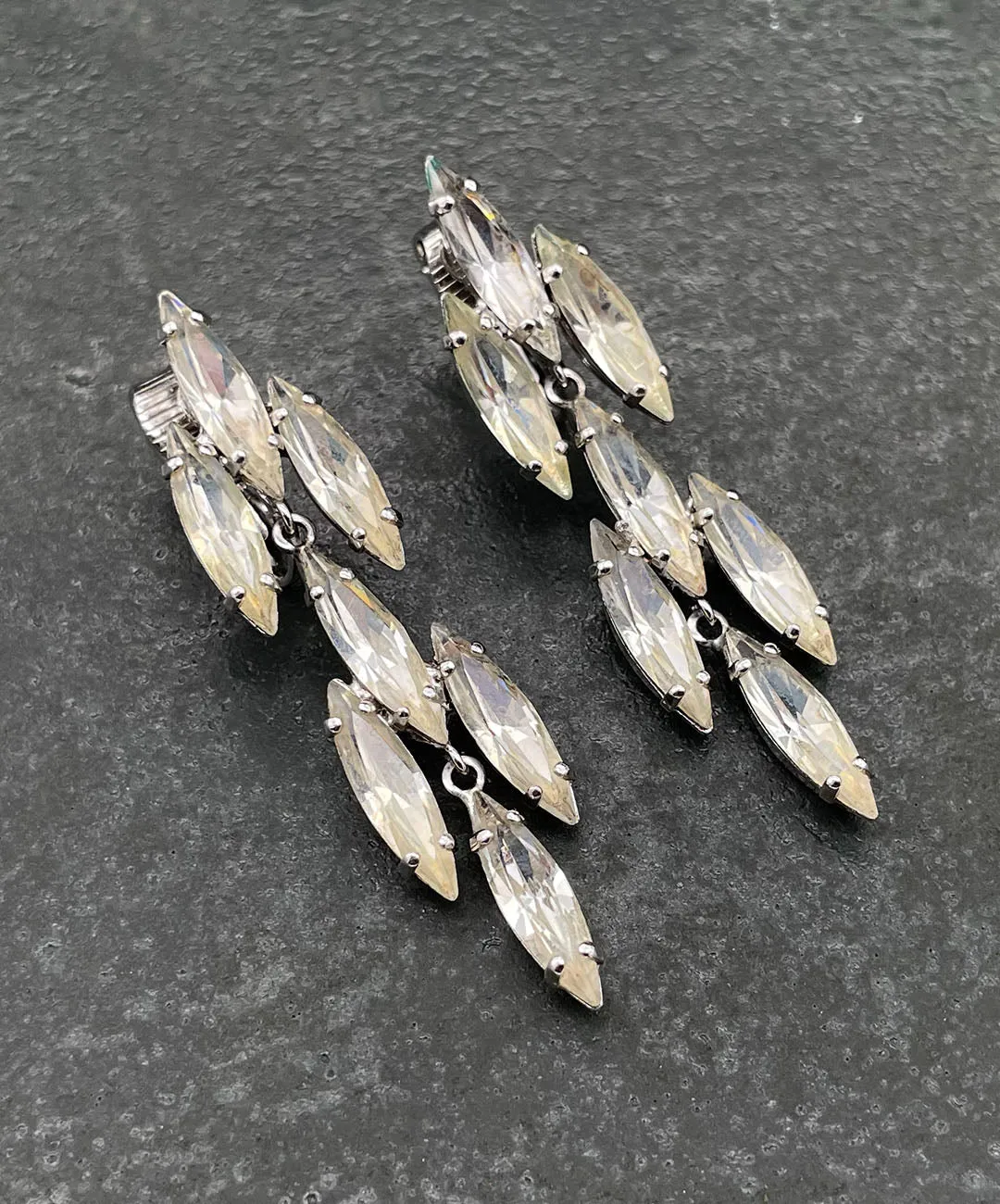 【USA輸入】ヴィンテージ クリア マーキス ビジュー イヤリング/Vintage Clear Marquise Bijou Clip On Earrings