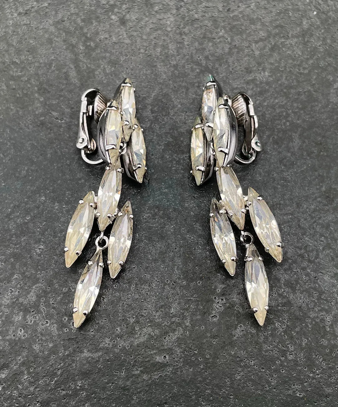 【USA輸入】ヴィンテージ クリア マーキス ビジュー イヤリング/Vintage Clear Marquise Bijou Clip On Earrings