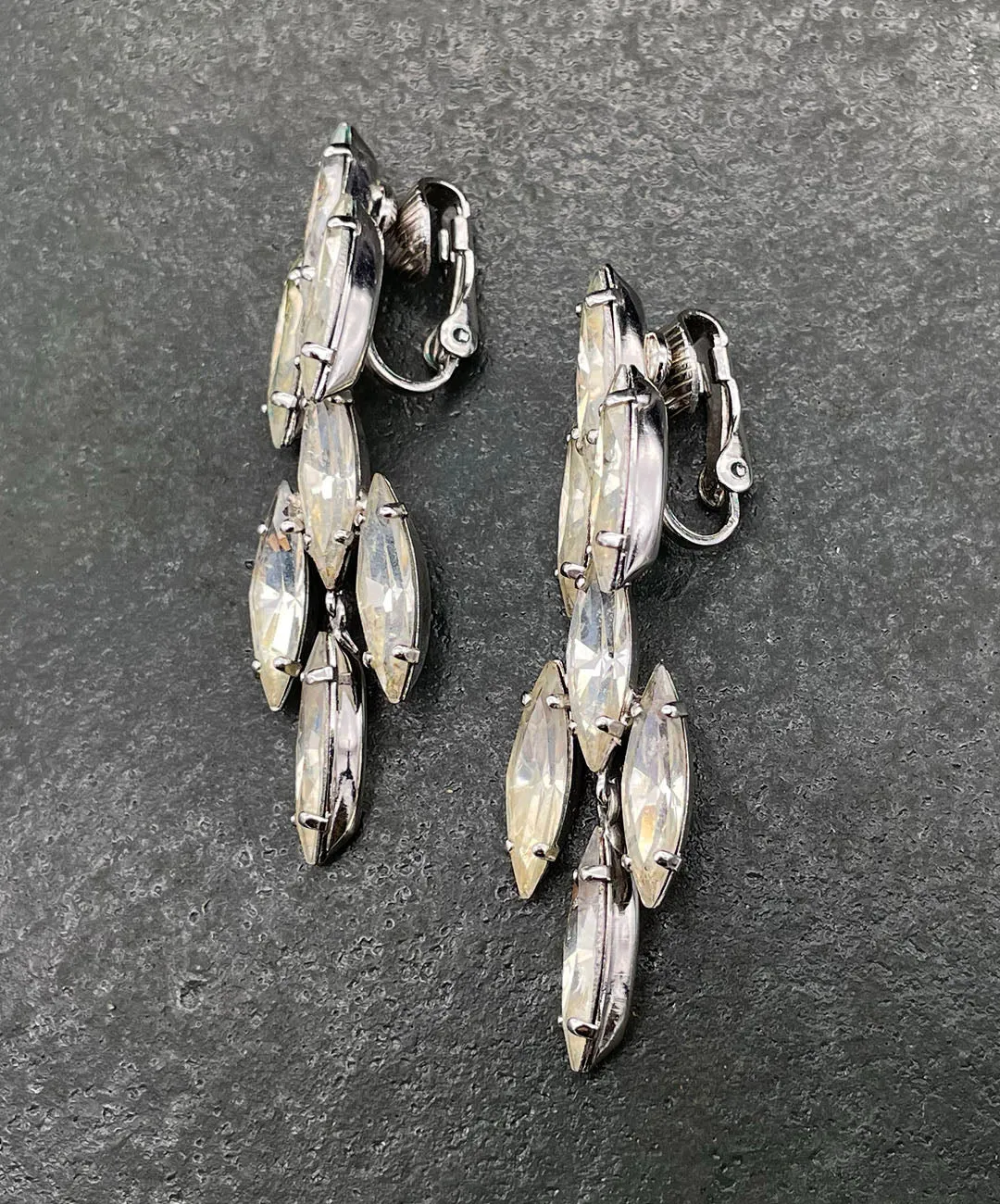 【USA輸入】ヴィンテージ クリア マーキス ビジュー イヤリング/Vintage Clear Marquise Bijou Clip On Earrings