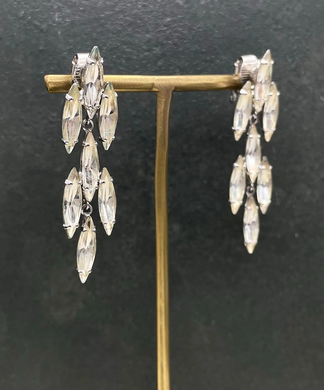 【USA輸入】ヴィンテージ クリア マーキス ビジュー イヤリング/Vintage Clear Marquise Bijou Clip On Earrings