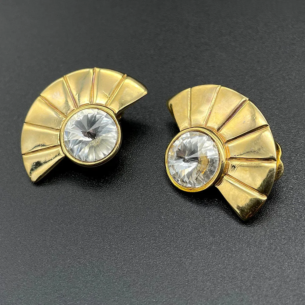 【USA輸入】ヴィンテージ クリアビジュー ファン イヤリング/Vintage Clear Bijou Fan Clip On Earrings