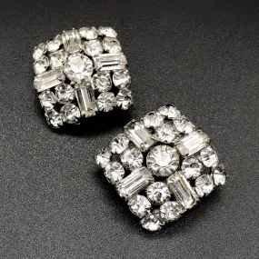 【USA輸入】ヴィンテージ クリアラインストーン スクエア イヤリング/Vintage Clear Rhinestones Clip On Earrings