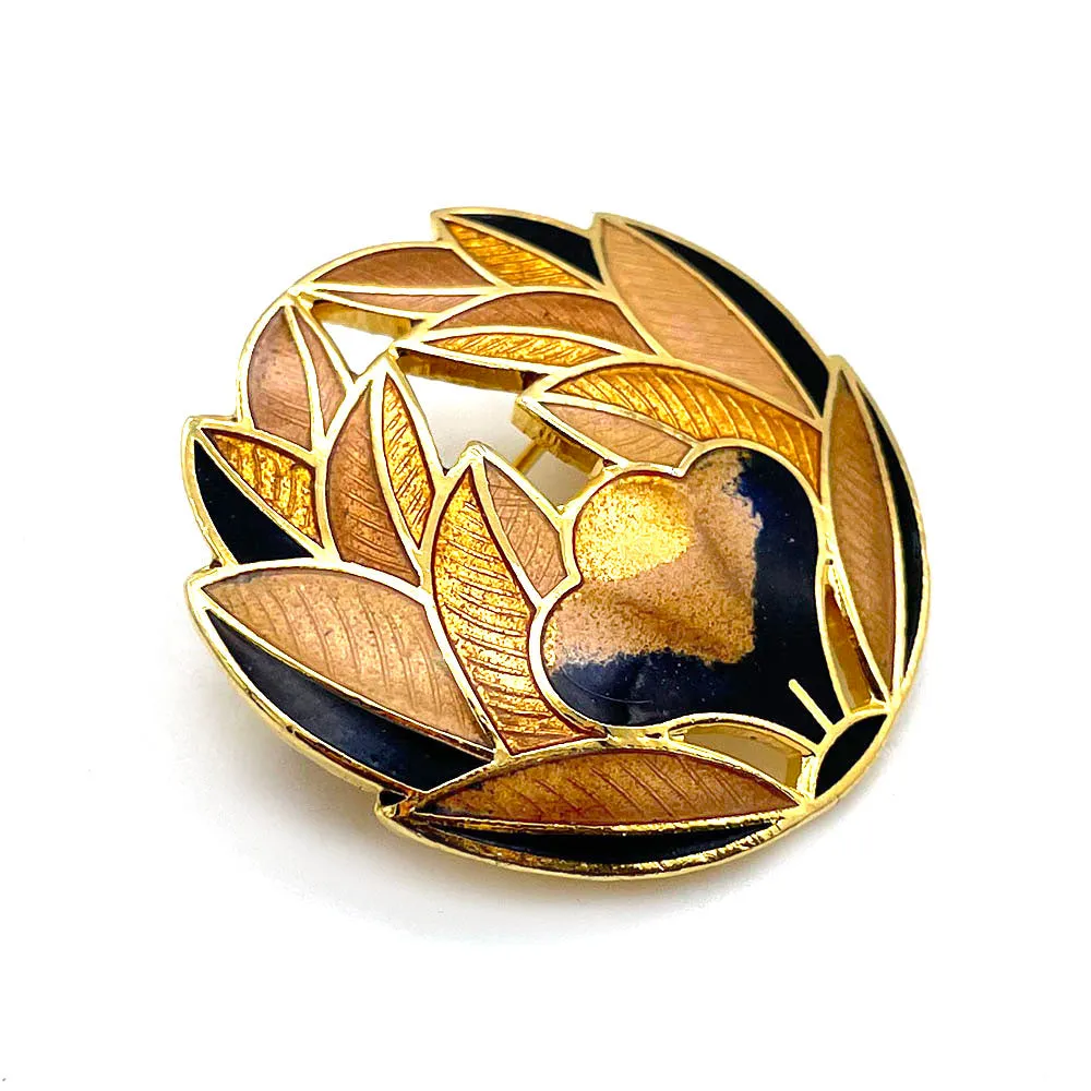 【USA輸入】ヴィンテージ クロワゾネ リーフ ブローチ/Vintage Cloisonne Leaf Brooch