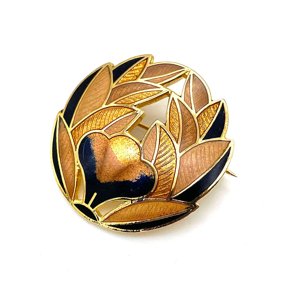 【USA輸入】ヴィンテージ クロワゾネ リーフ ブローチ/Vintage Cloisonne Leaf Brooch