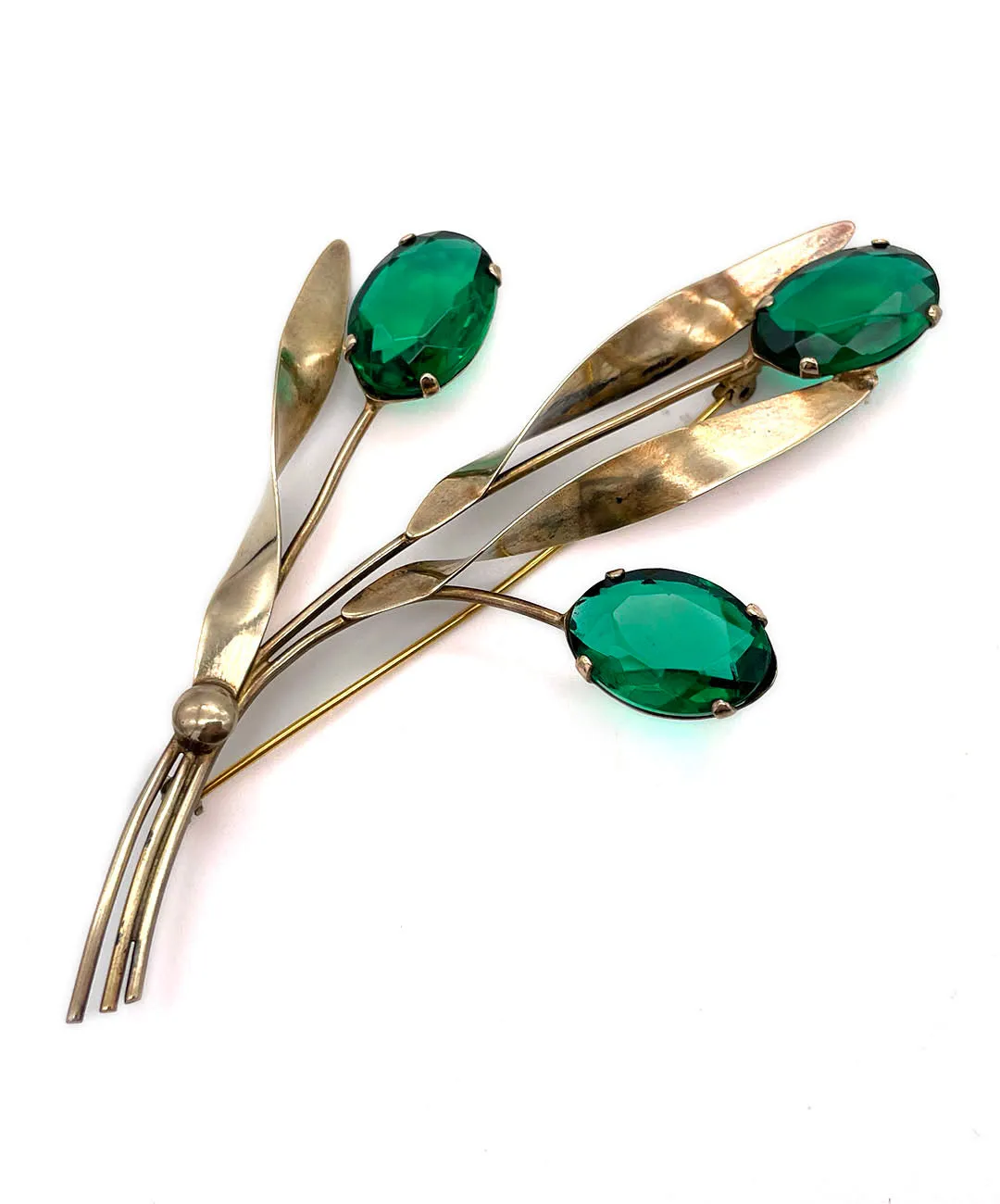 【USA輸入】ヴィンテージ スターリングシルバー エメラルド ビジュー ブローチ/Vintage Sterling Emerald Bijou Brooch