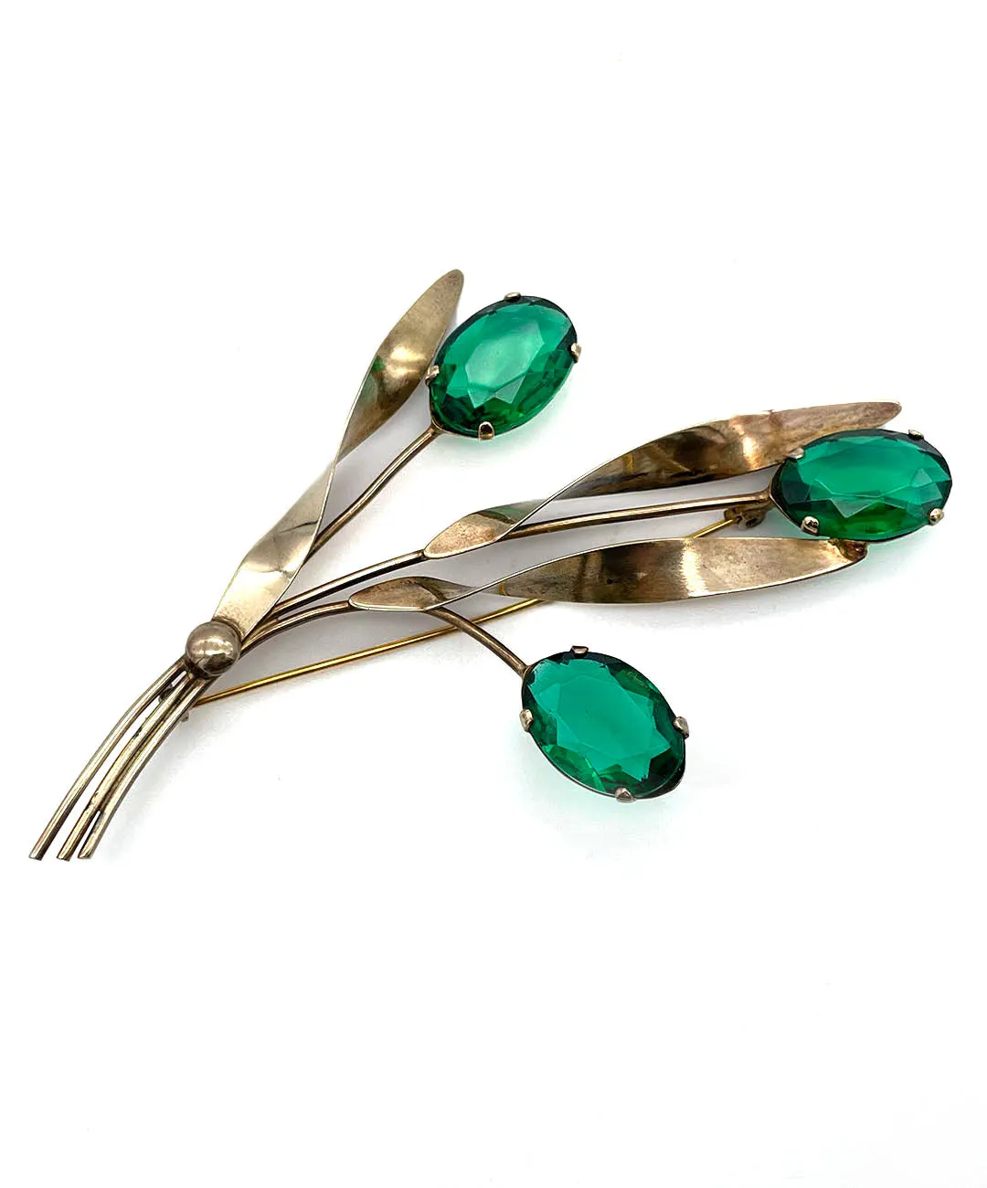 【USA輸入】ヴィンテージ スターリングシルバー エメラルド ビジュー ブローチ/Vintage Sterling Emerald Bijou Brooch