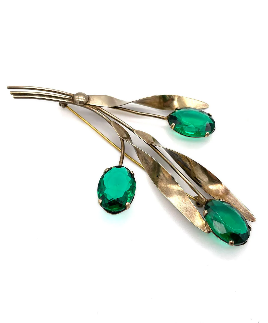 【USA輸入】ヴィンテージ スターリングシルバー エメラルド ビジュー ブローチ/Vintage Sterling Emerald Bijou Brooch