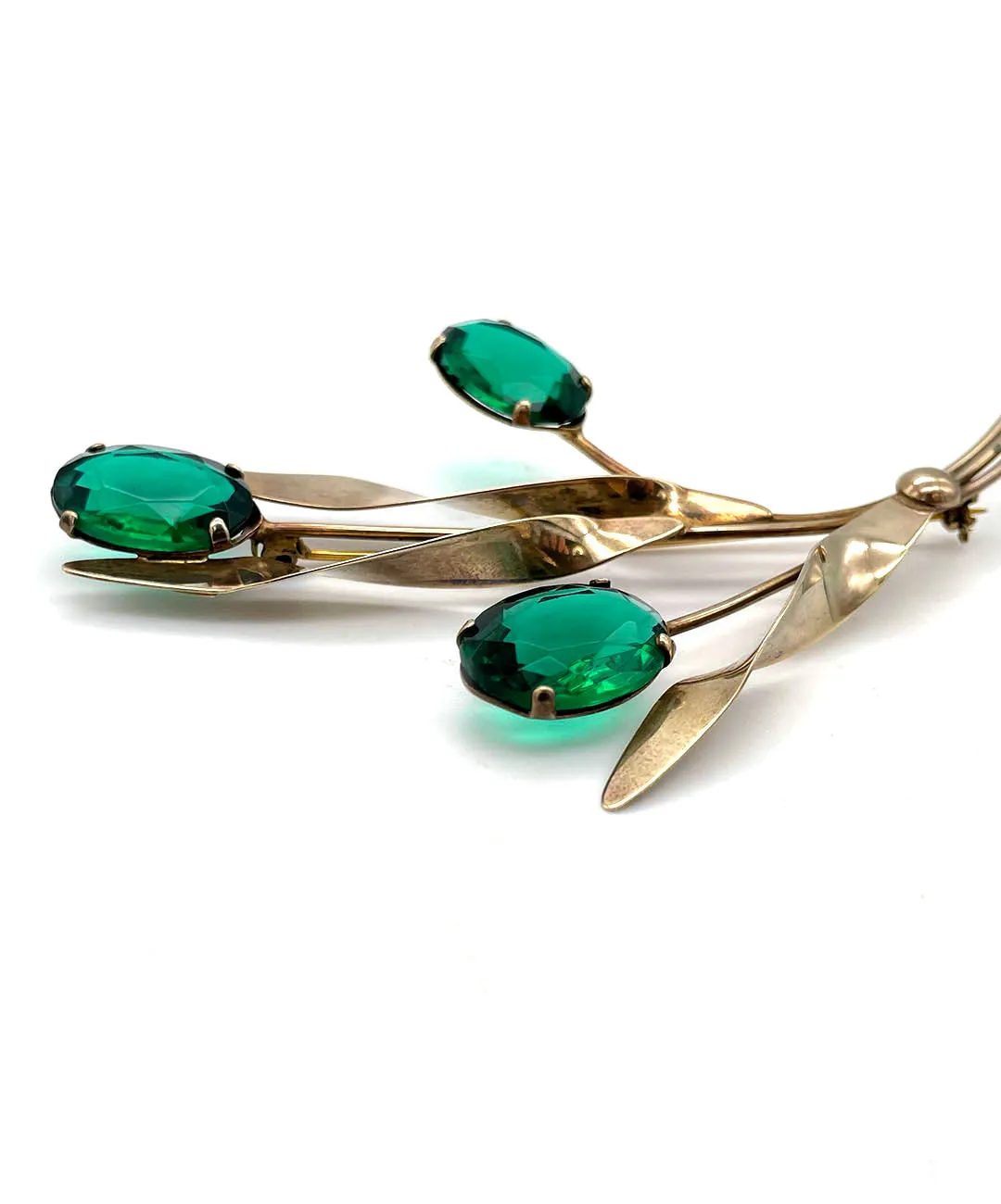 【USA輸入】ヴィンテージ スターリングシルバー エメラルド ビジュー ブローチ/Vintage Sterling Emerald Bijou Brooch