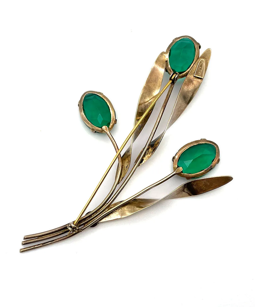 【USA輸入】ヴィンテージ スターリングシルバー エメラルド ビジュー ブローチ/Vintage Sterling Emerald Bijou Brooch