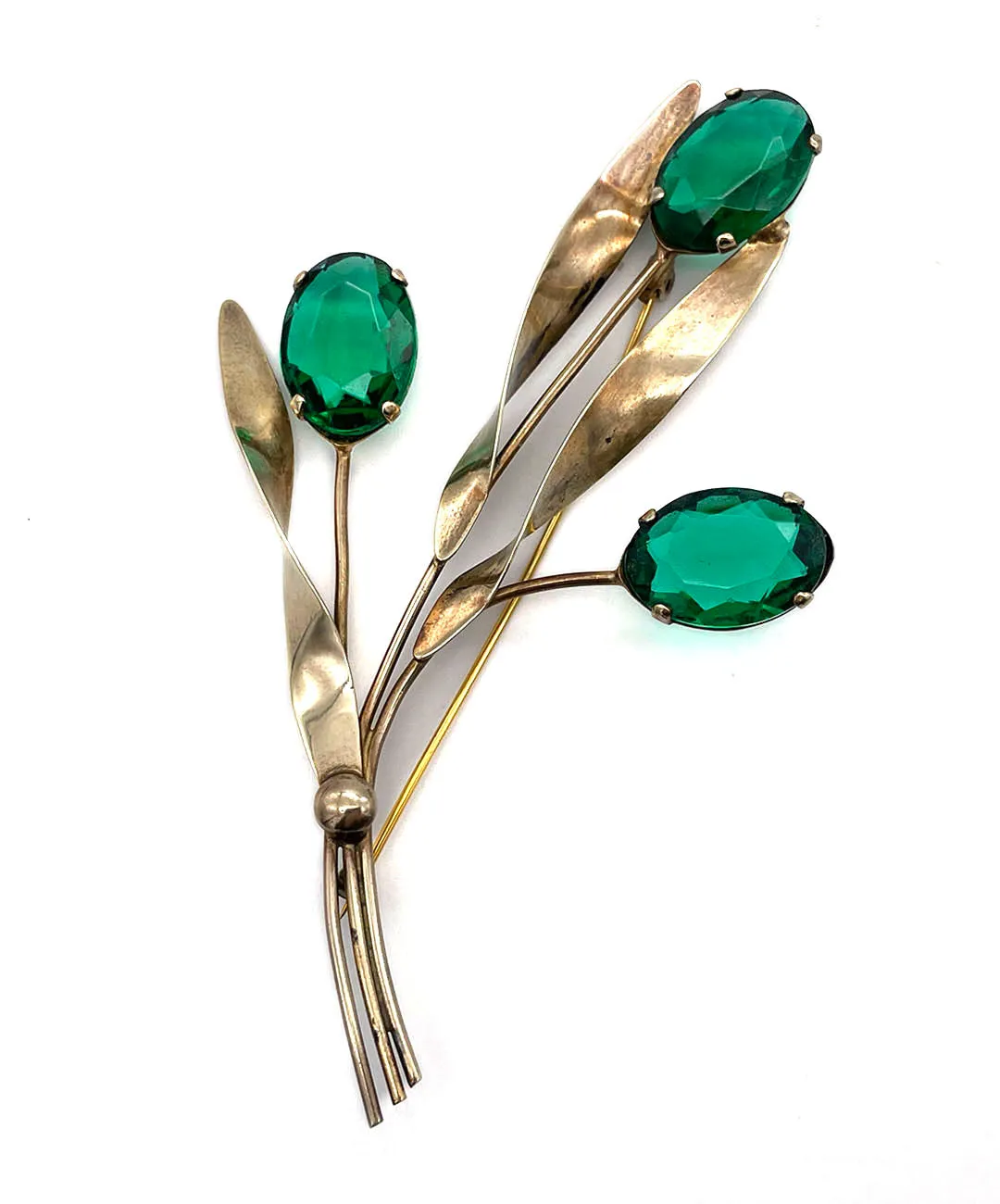 【USA輸入】ヴィンテージ スターリングシルバー エメラルド ビジュー ブローチ/Vintage Sterling Emerald Bijou Brooch