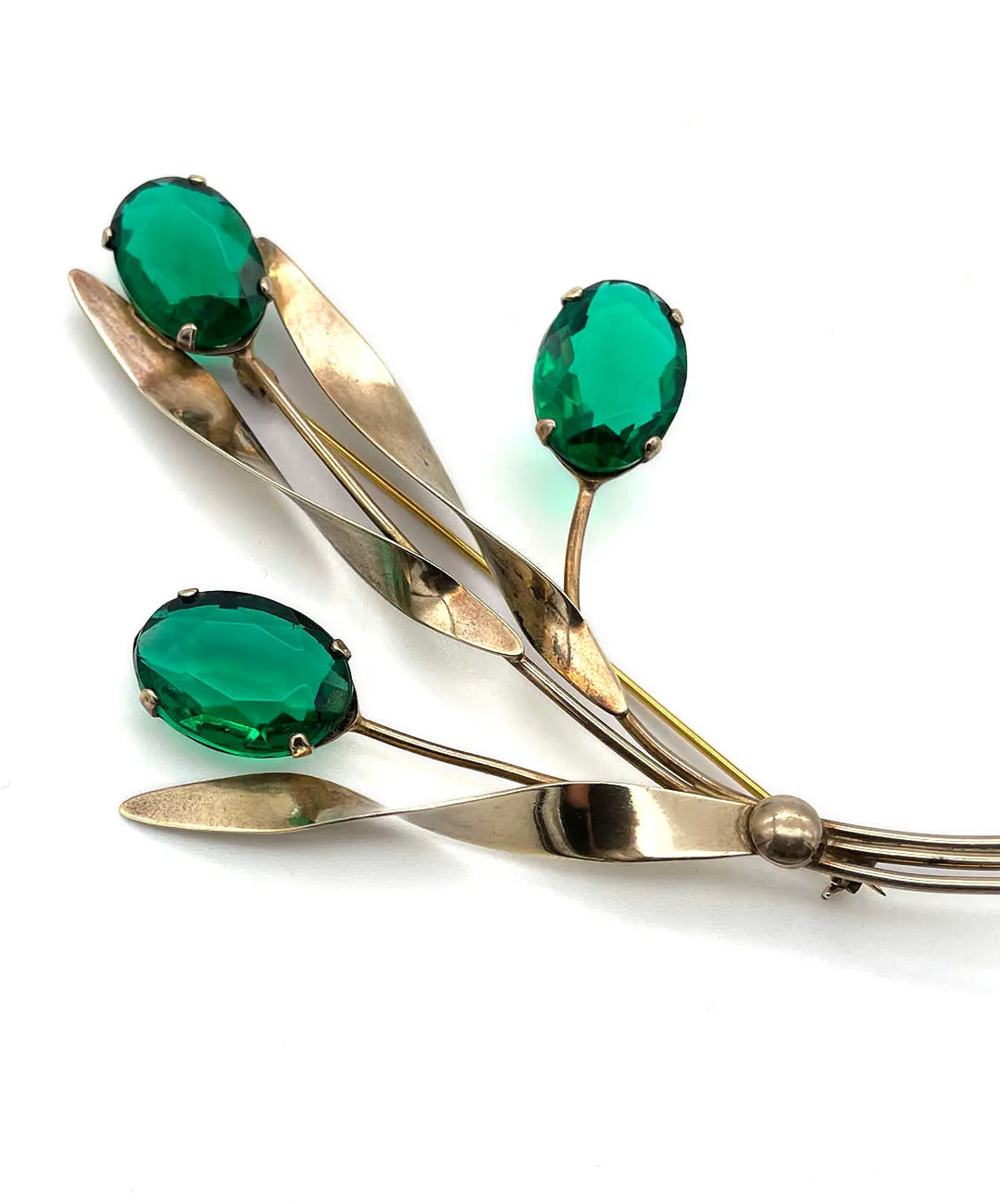 【USA輸入】ヴィンテージ スターリングシルバー エメラルド ビジュー ブローチ/Vintage Sterling Emerald Bijou Brooch