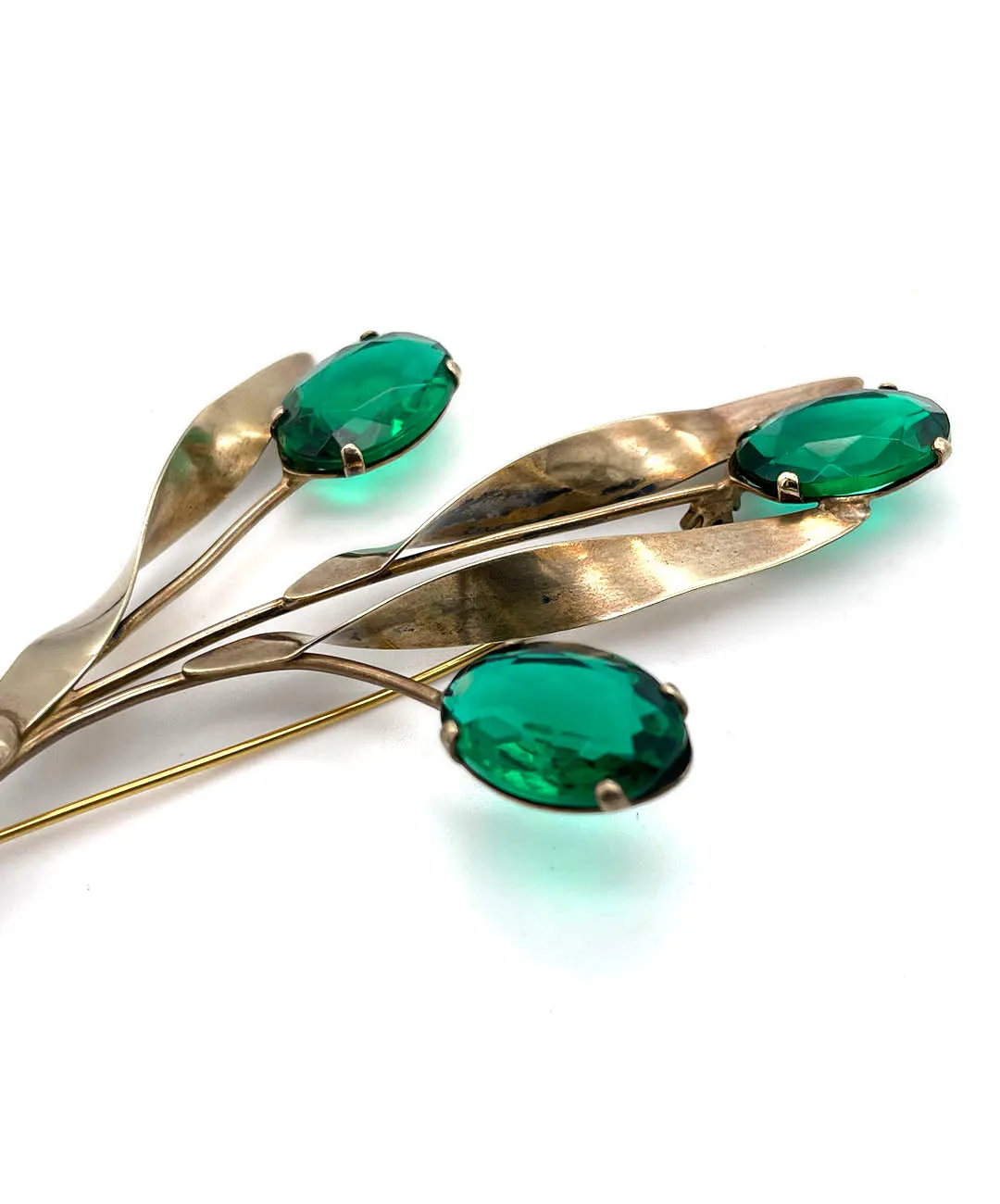 【USA輸入】ヴィンテージ スターリングシルバー エメラルド ビジュー ブローチ/Vintage Sterling Emerald Bijou Brooch