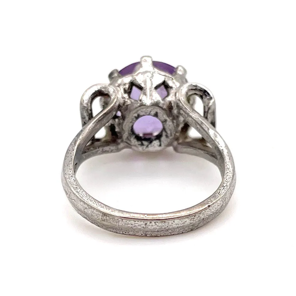 【USA輸入】ヴィンテージ スターリングシルバー ラベンダー ガラス リング/Vintage Sterling Lavender Glass Ring