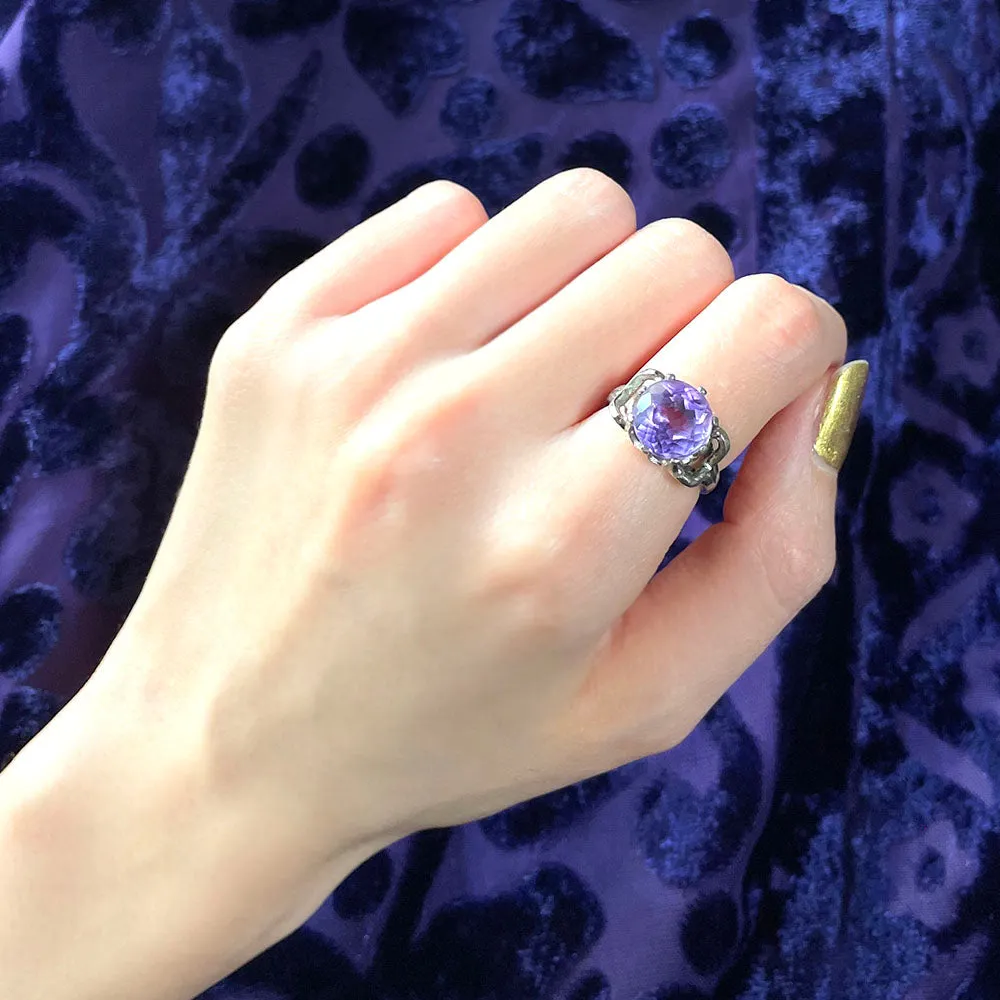 【USA輸入】ヴィンテージ スターリングシルバー ラベンダー ガラス リング/Vintage Sterling Lavender Glass Ring