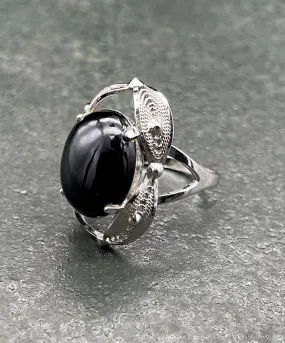 【USA輸入】ヴィンテージ ブラックカボション フィリグリー リング/Vintage Black Cabochon Filigree Ring