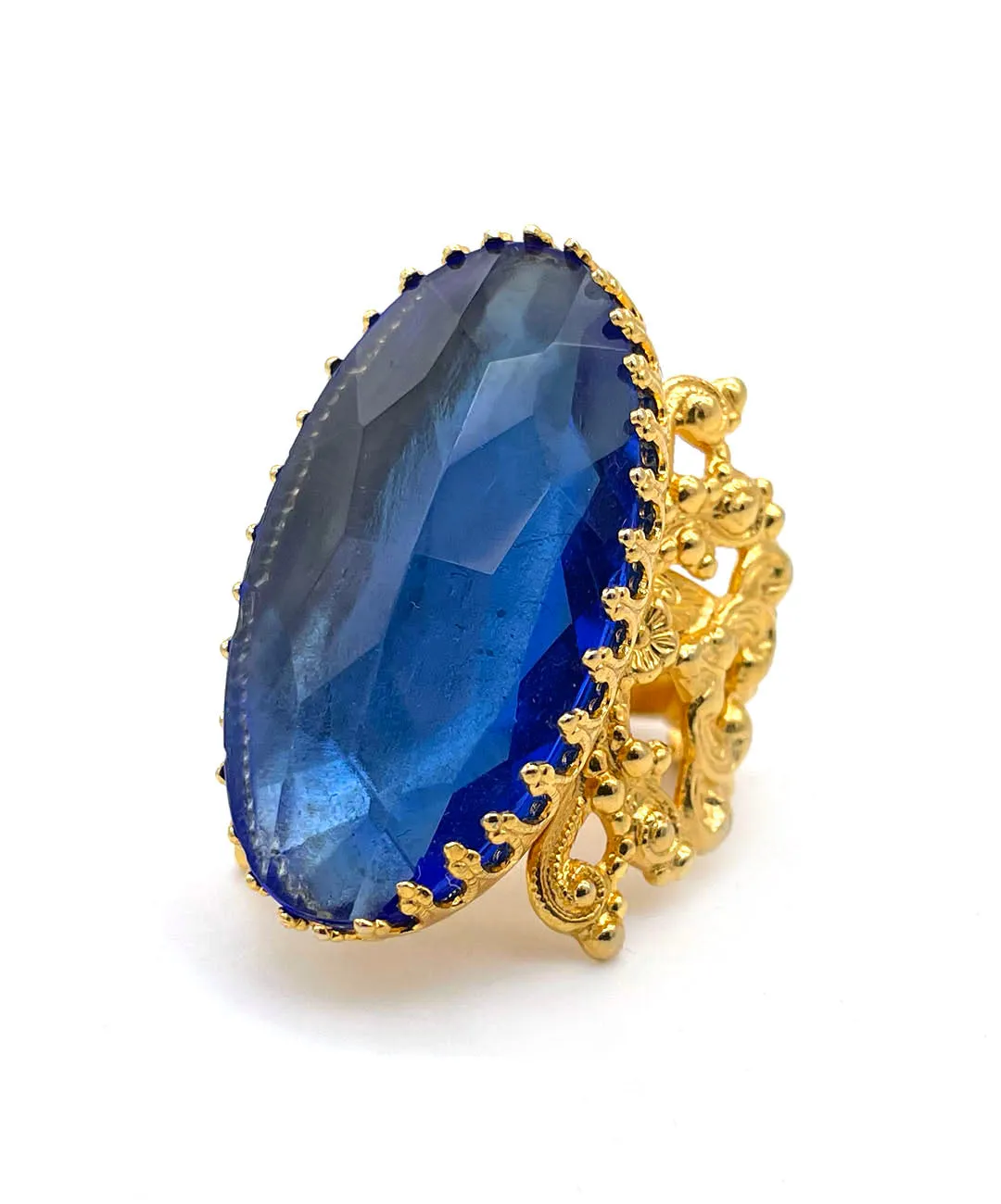 【USA輸入】ヴィンテージ ブルー ビジュー オープンワーク リング/Vintage Blue Bijou Openwork Ring