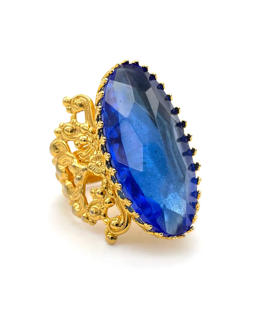 【USA輸入】ヴィンテージ ブルー ビジュー オープンワーク リング/Vintage Blue Bijou Openwork Ring