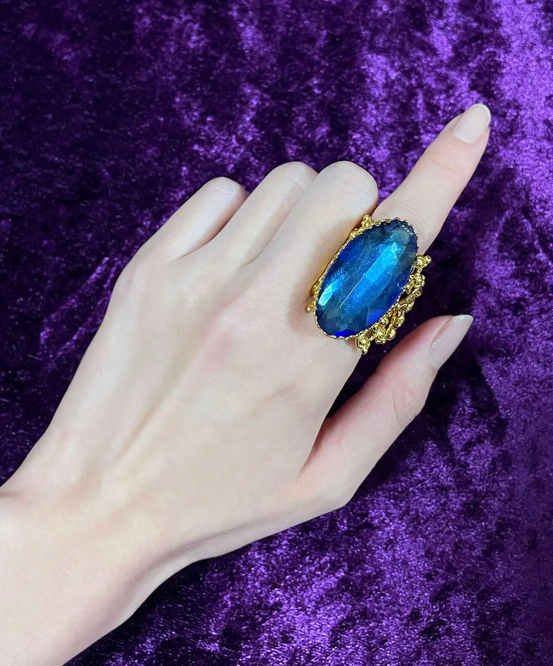 【USA輸入】ヴィンテージ ブルー ビジュー オープンワーク リング/Vintage Blue Bijou Openwork Ring