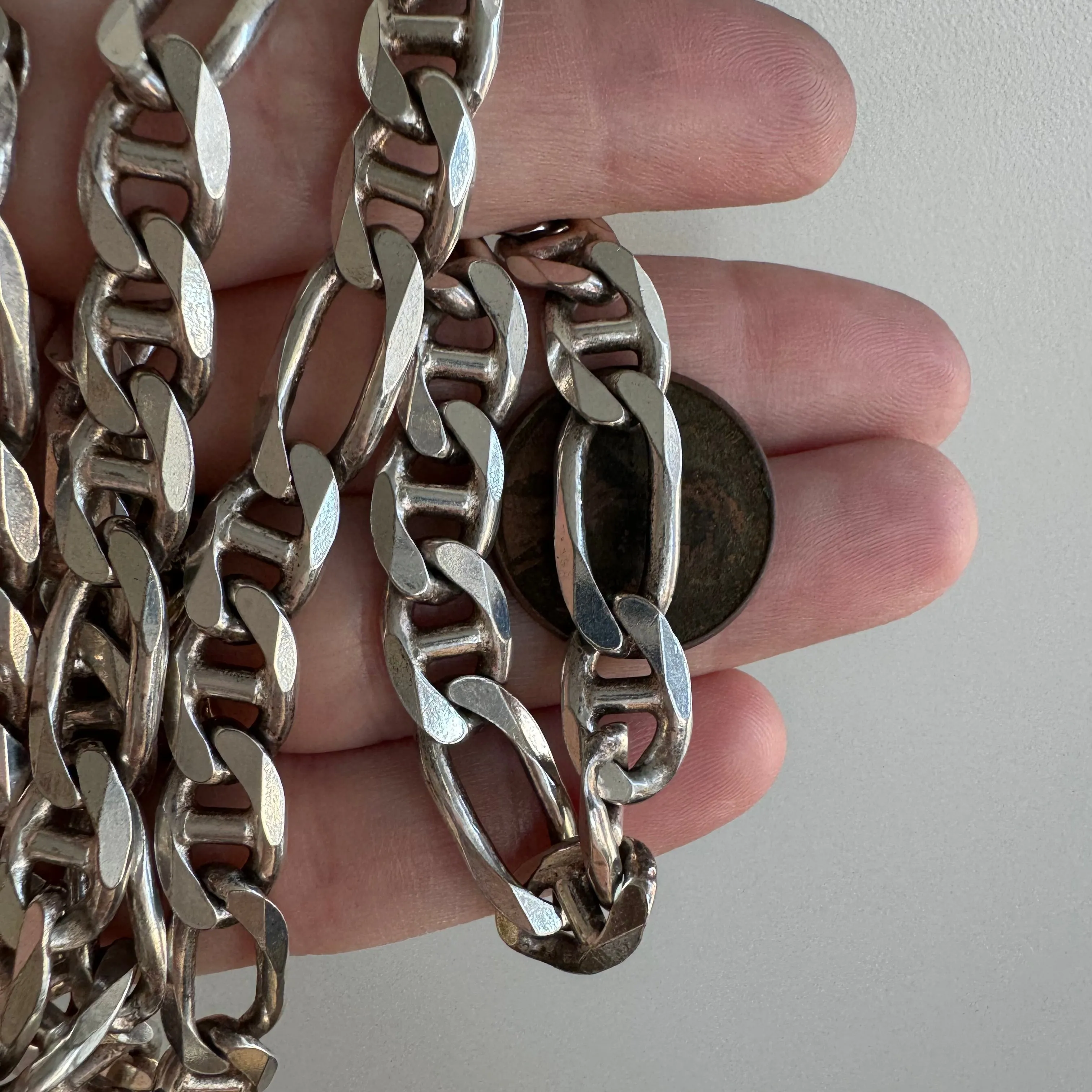 V I N T A G E // chunky figamariner / sterling silver figaro mariner chain / 19.75, 49g