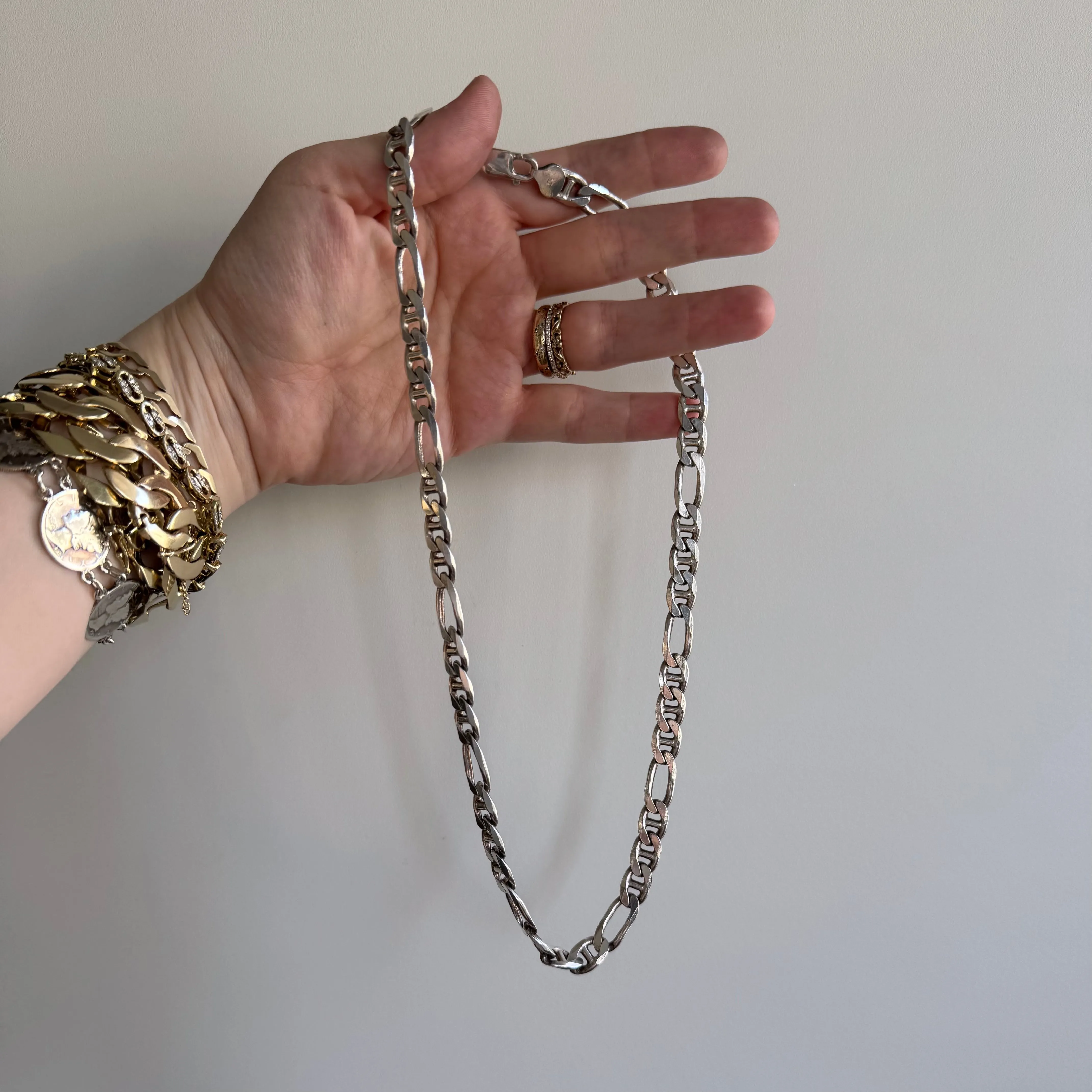 V I N T A G E // chunky figamariner / sterling silver figaro mariner chain / 19.75, 49g