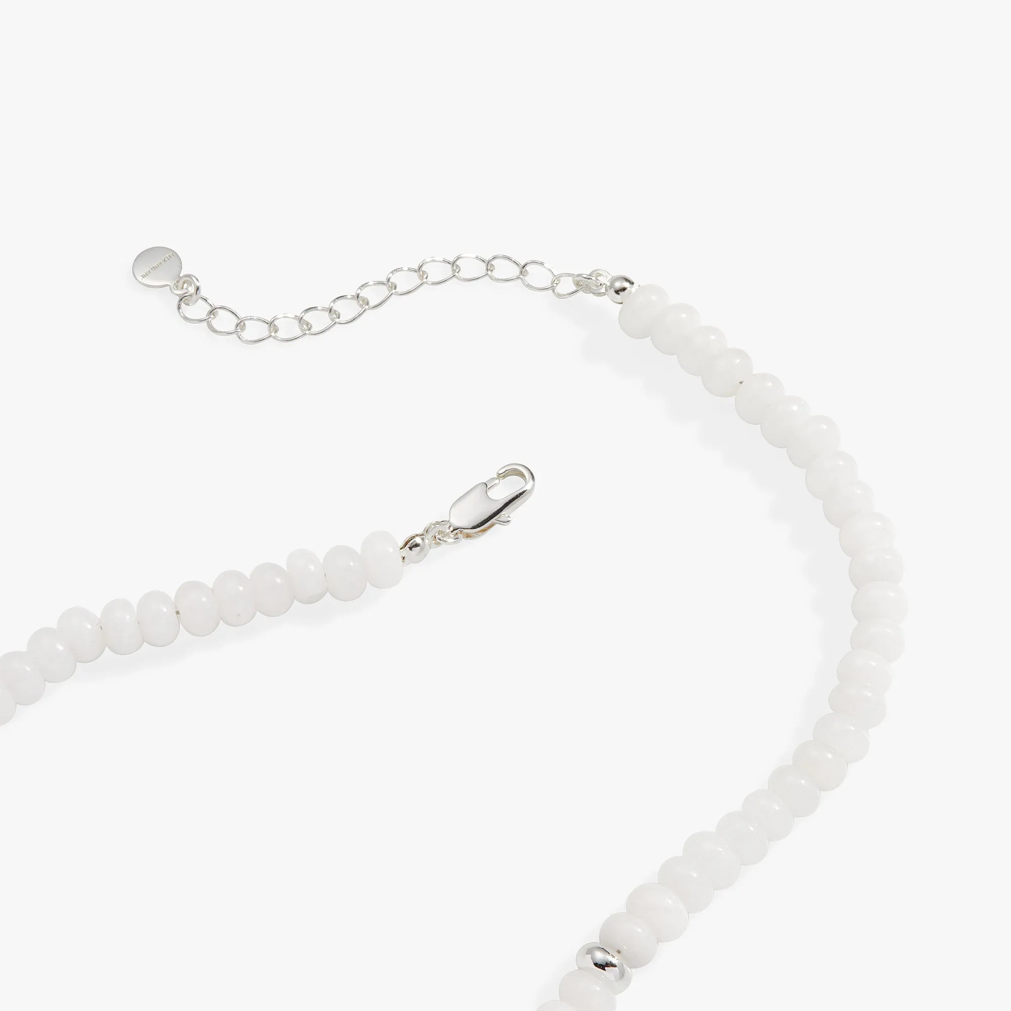 White Jade   Metal Pave Beaded Necklace, Adjustable