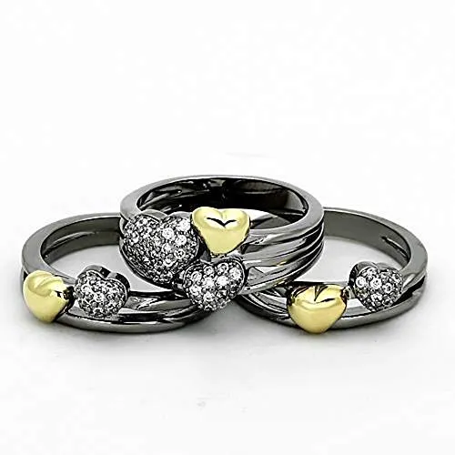 WildKlass Brass Heart Ring Gold Ruthenium Women AAA Grade CZ Clear