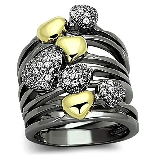 WildKlass Brass Heart Ring Gold Ruthenium Women AAA Grade CZ Clear