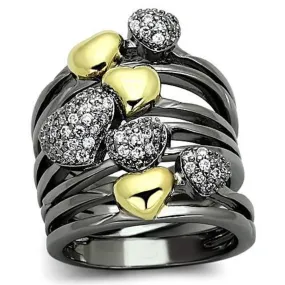 WildKlass Brass Heart Ring Gold Ruthenium Women AAA Grade CZ Clear