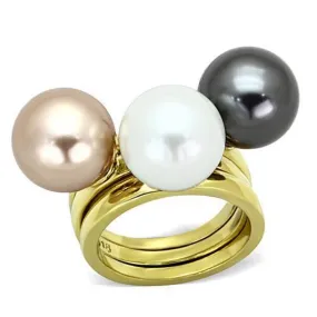 WildKlass Stainless Pearl Steel Ring IP Gold Women Synthetic Multi Color