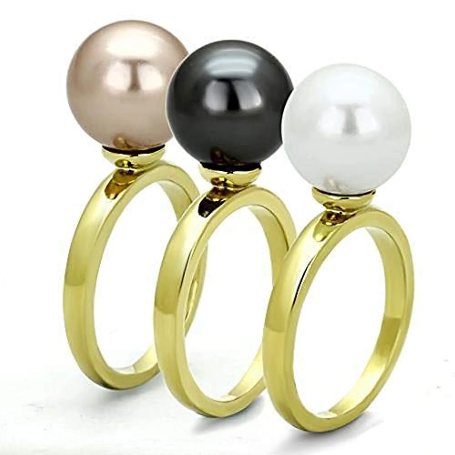 WildKlass Stainless Pearl Steel Ring IP Gold Women Synthetic Multi Color