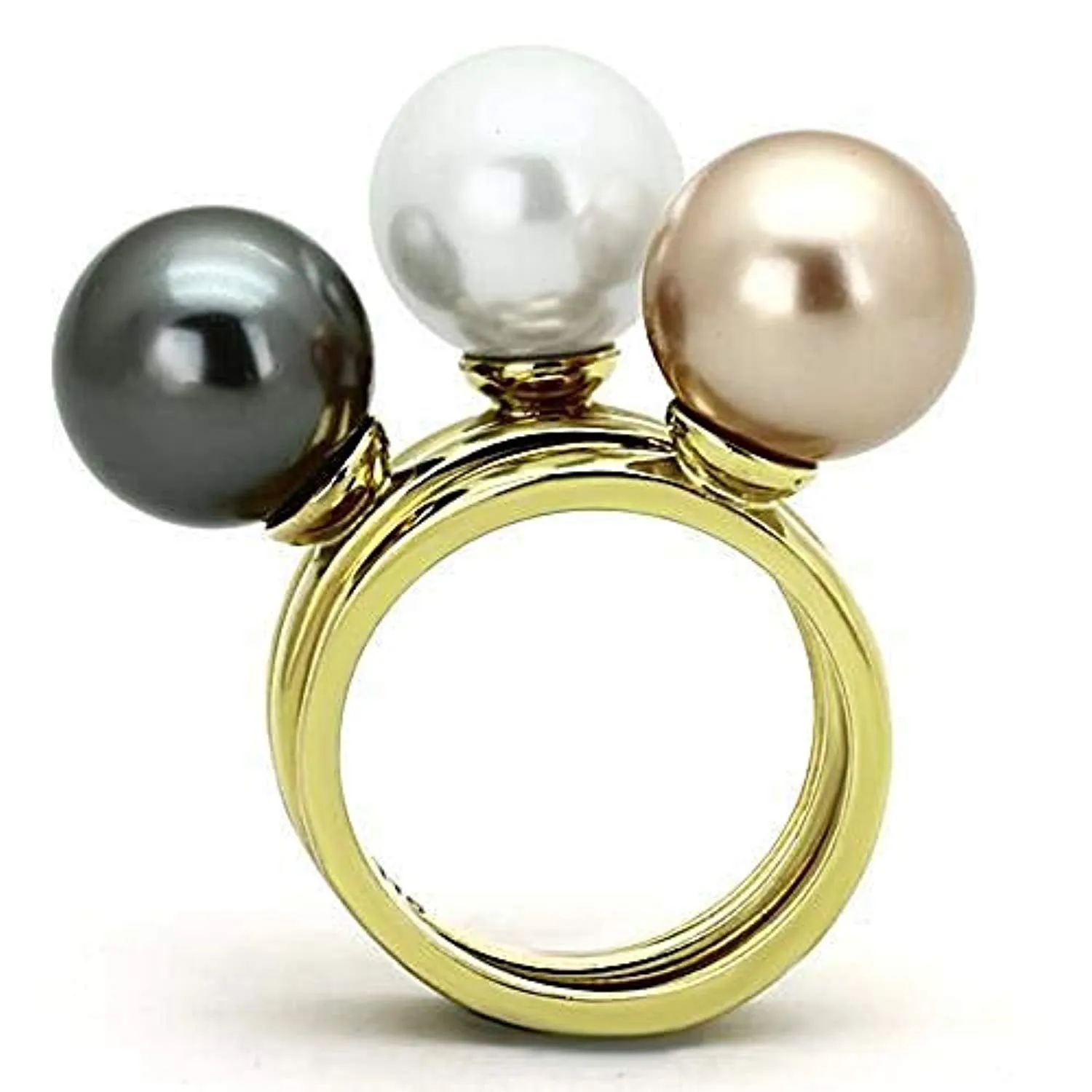 WildKlass Stainless Pearl Steel Ring IP Gold Women Synthetic Multi Color