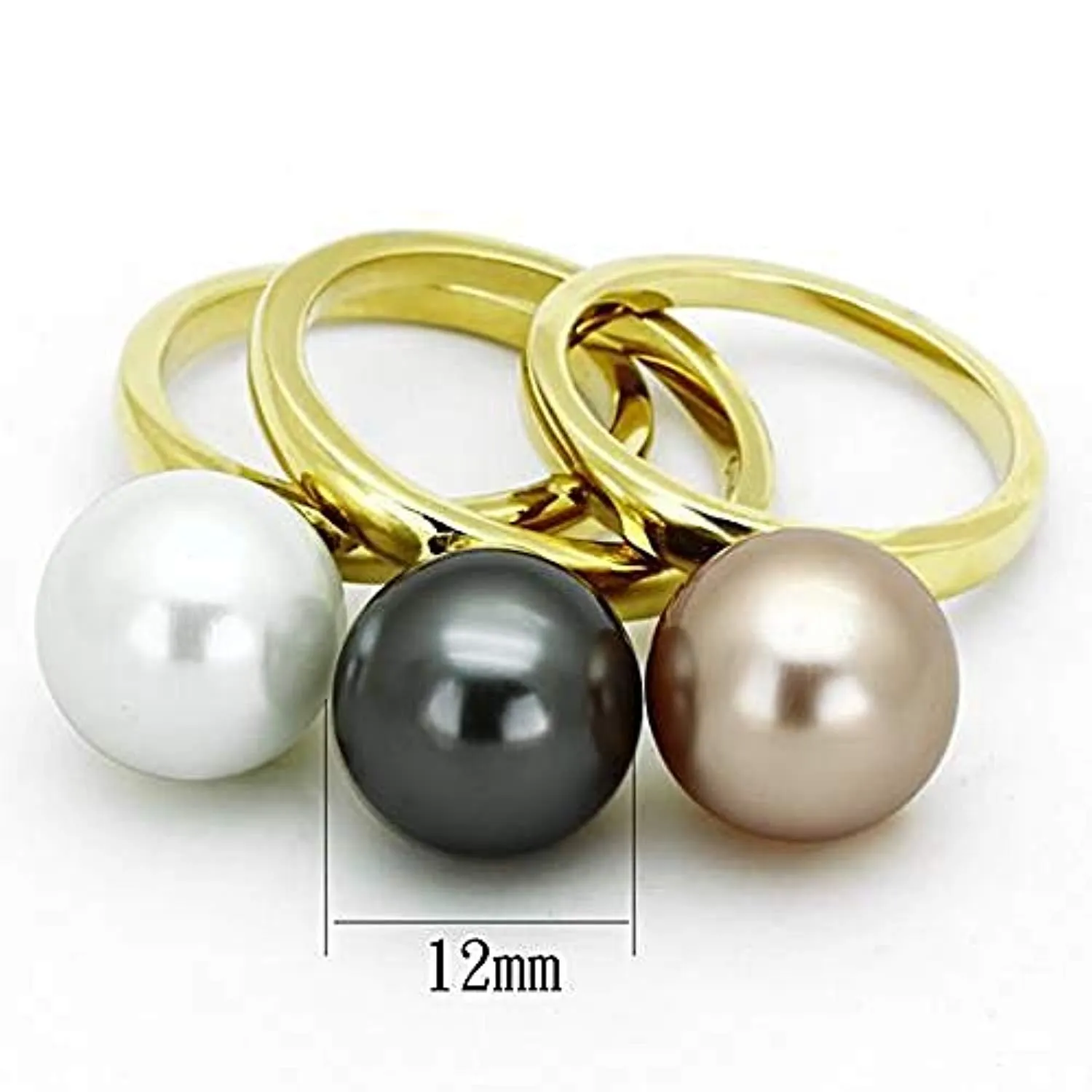 WildKlass Stainless Pearl Steel Ring IP Gold Women Synthetic Multi Color