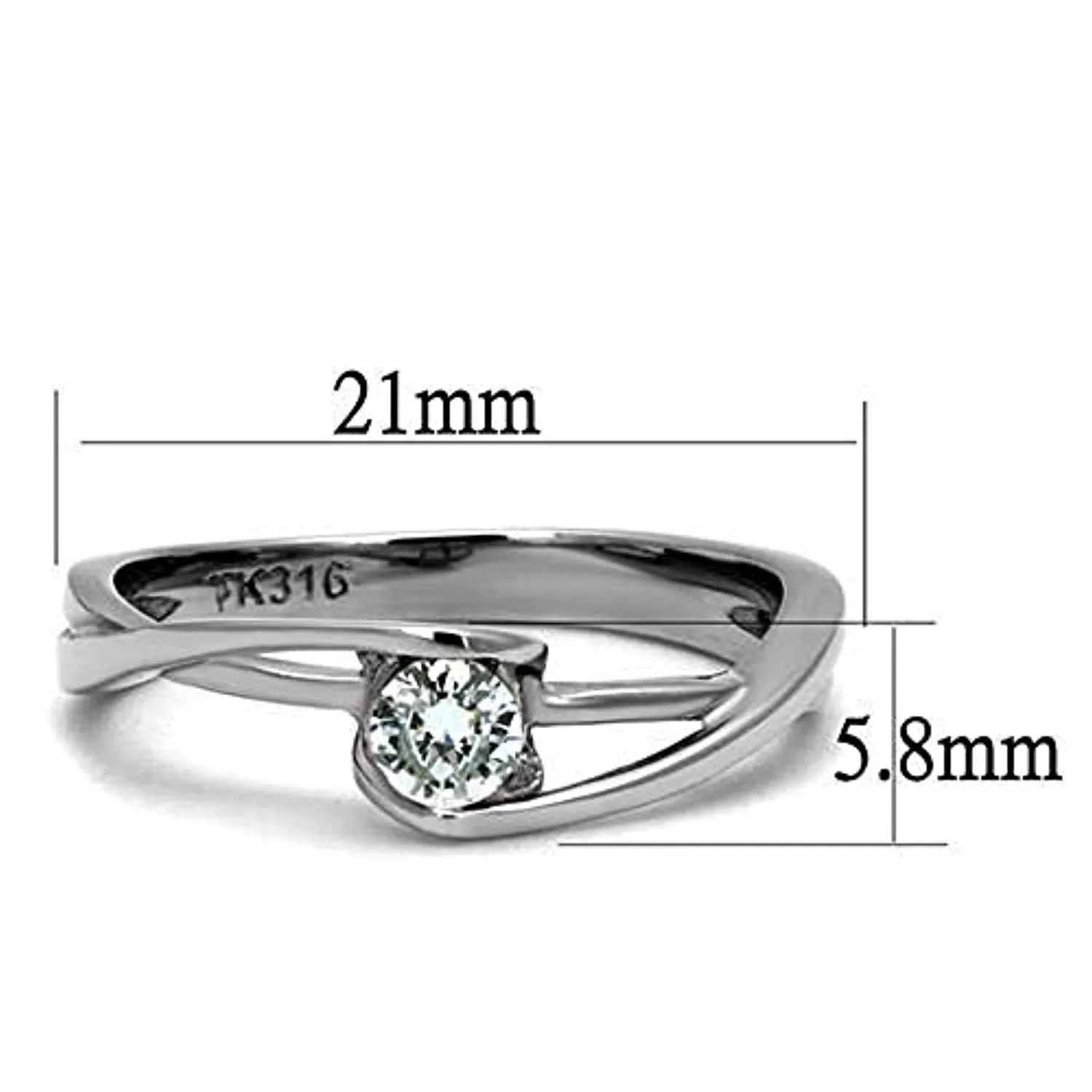 WildKlass Stainless Steel Ring High Polished Women AAA Grade CZ Clear