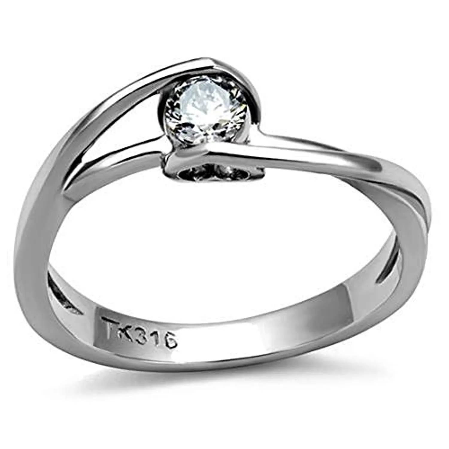 WildKlass Stainless Steel Ring High Polished Women AAA Grade CZ Clear