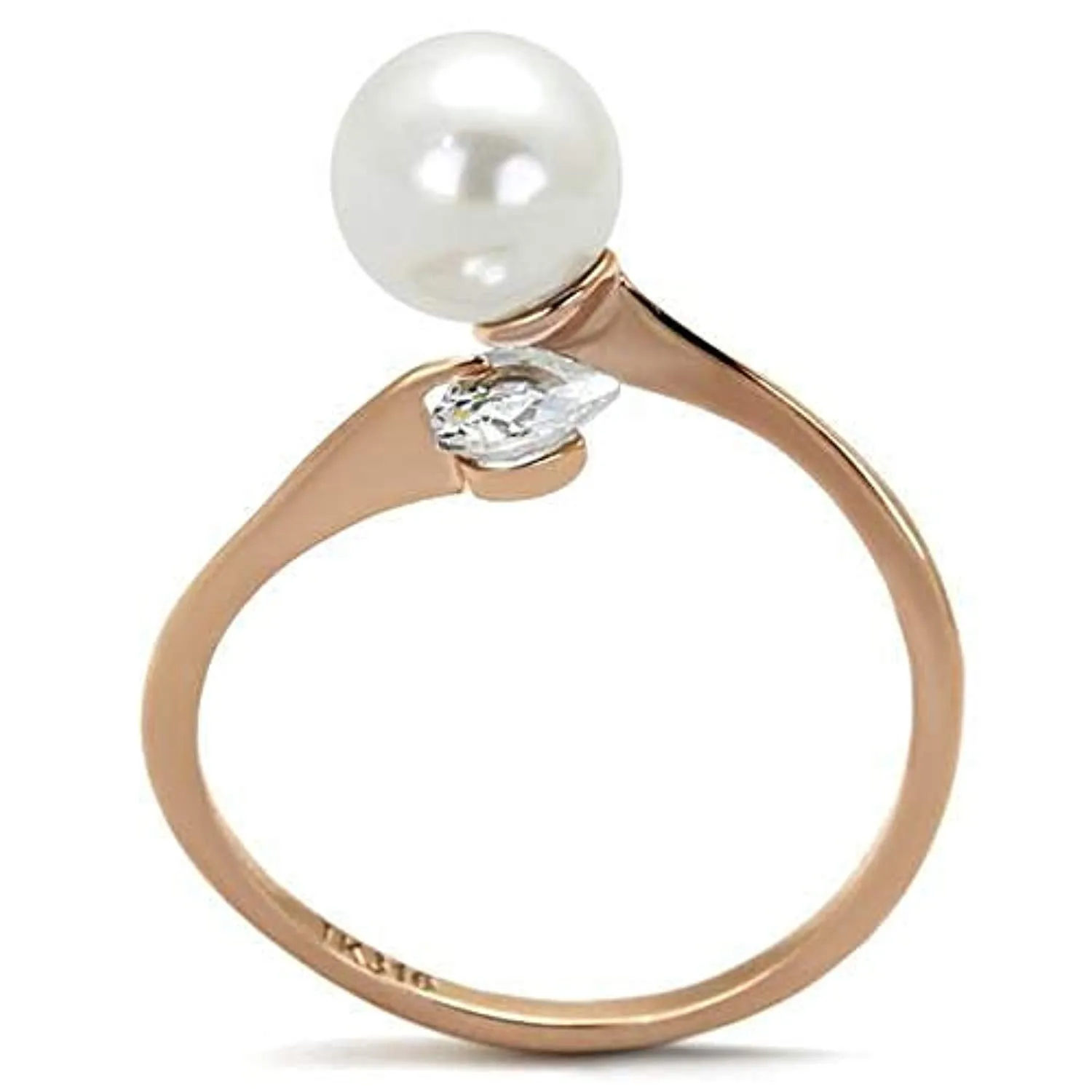 WildKlass Stainless Steel Ring IP Rose Gold Women Synthetic White