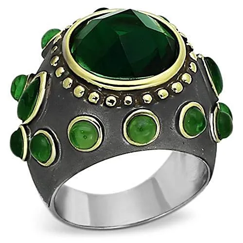 WildKlass Stainless Steel Western Ring Reverse Two-Tone Women Synthetic Emerald