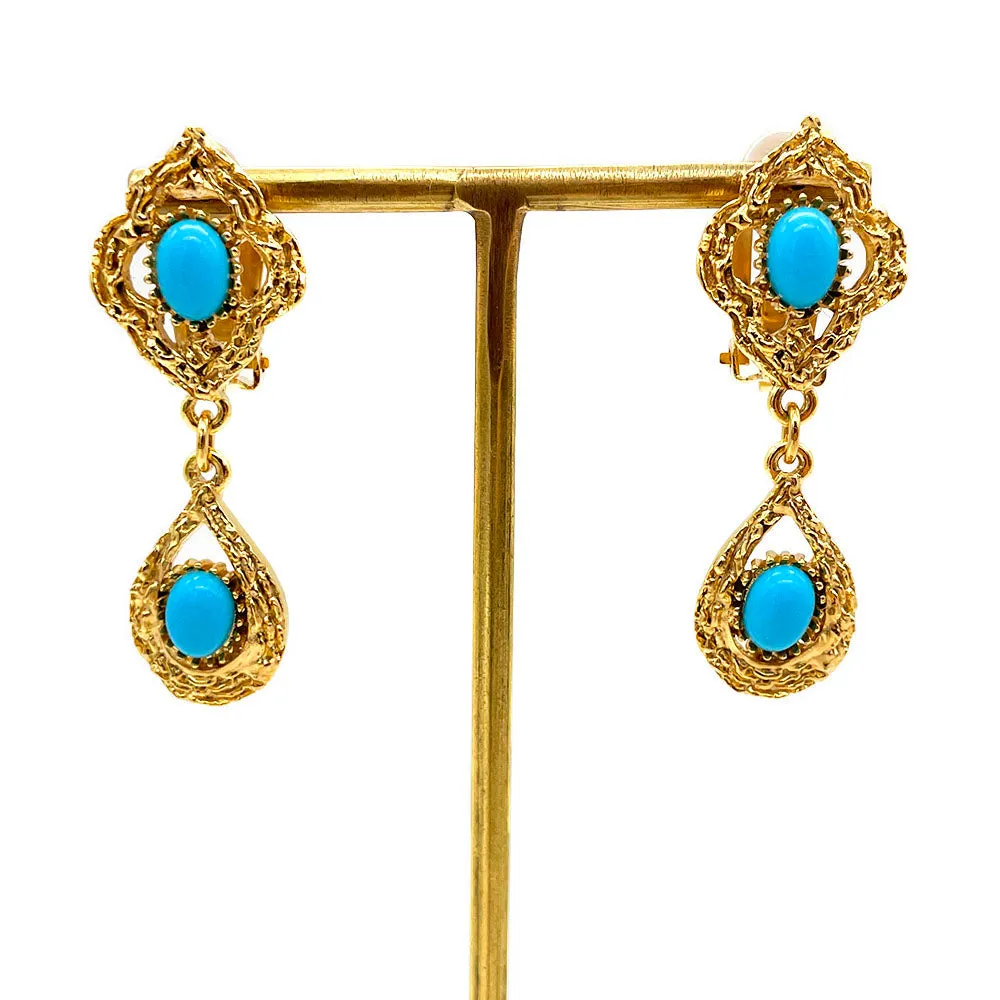 【フランス輸入】ヴィンテージ SPHINX ターコイズ カボション イヤリング/Vintage SPHINX Turquoise Clip On Earrings