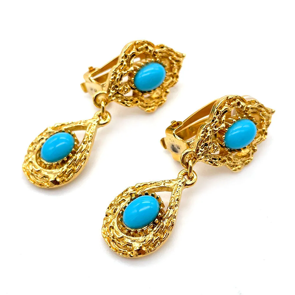 【フランス輸入】ヴィンテージ SPHINX ターコイズ カボション イヤリング/Vintage SPHINX Turquoise Clip On Earrings